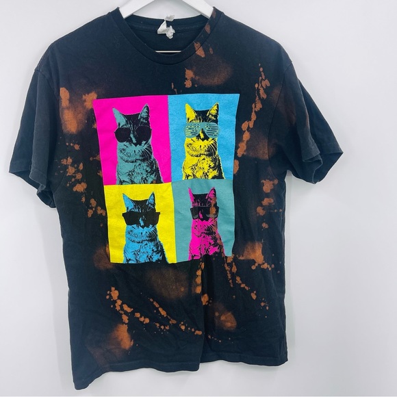 Disco Neon Cat Short Sleeve Shirt Size Large - Picture 3 of 5